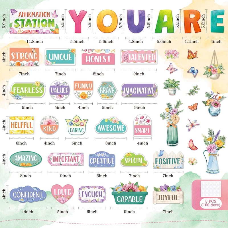 Weekgrat 45pcs Spring Bulletin Board Set Motivational Posters Classroom Mirror Growth Mindset Decor Positive Affirmations Accents Flower Cutouts for School Office Home Teacher Wall - Image 3